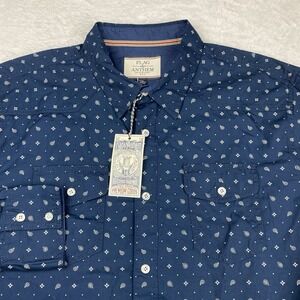 Flag & Anthem‎ Shirt Mens Large Navy Blue Print Dual Pockets New w/Tags!